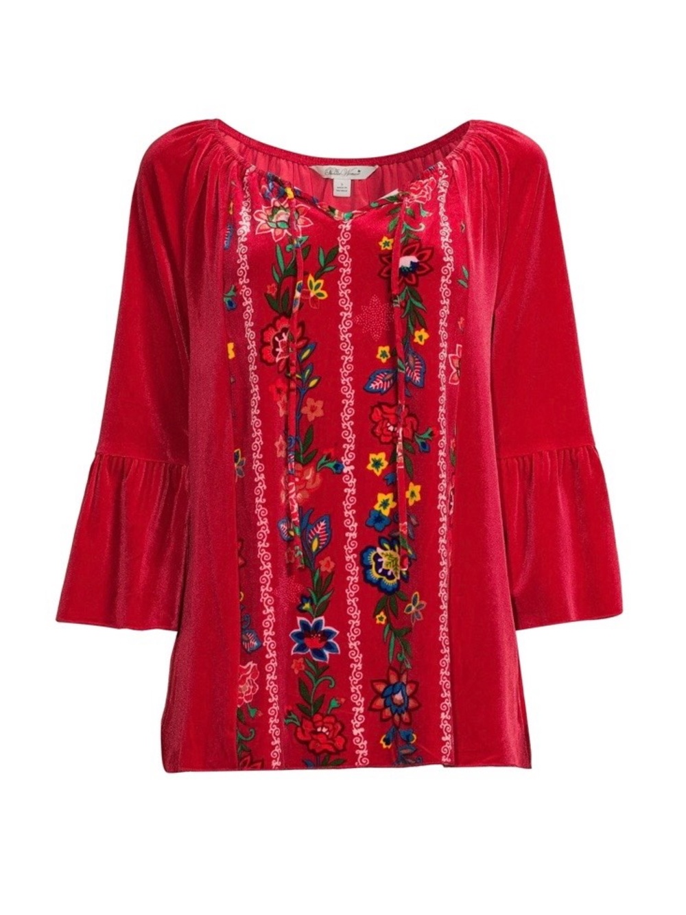 Pioneer Woman Red Velvet Peasant Top w/Bell Sleeves Size Large 12 - 14 NWT